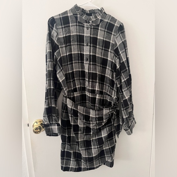 Sezane Capri Flannel Shirtdress Mini Wrap Washington Check French Academia 40 - Picture 3 of 16